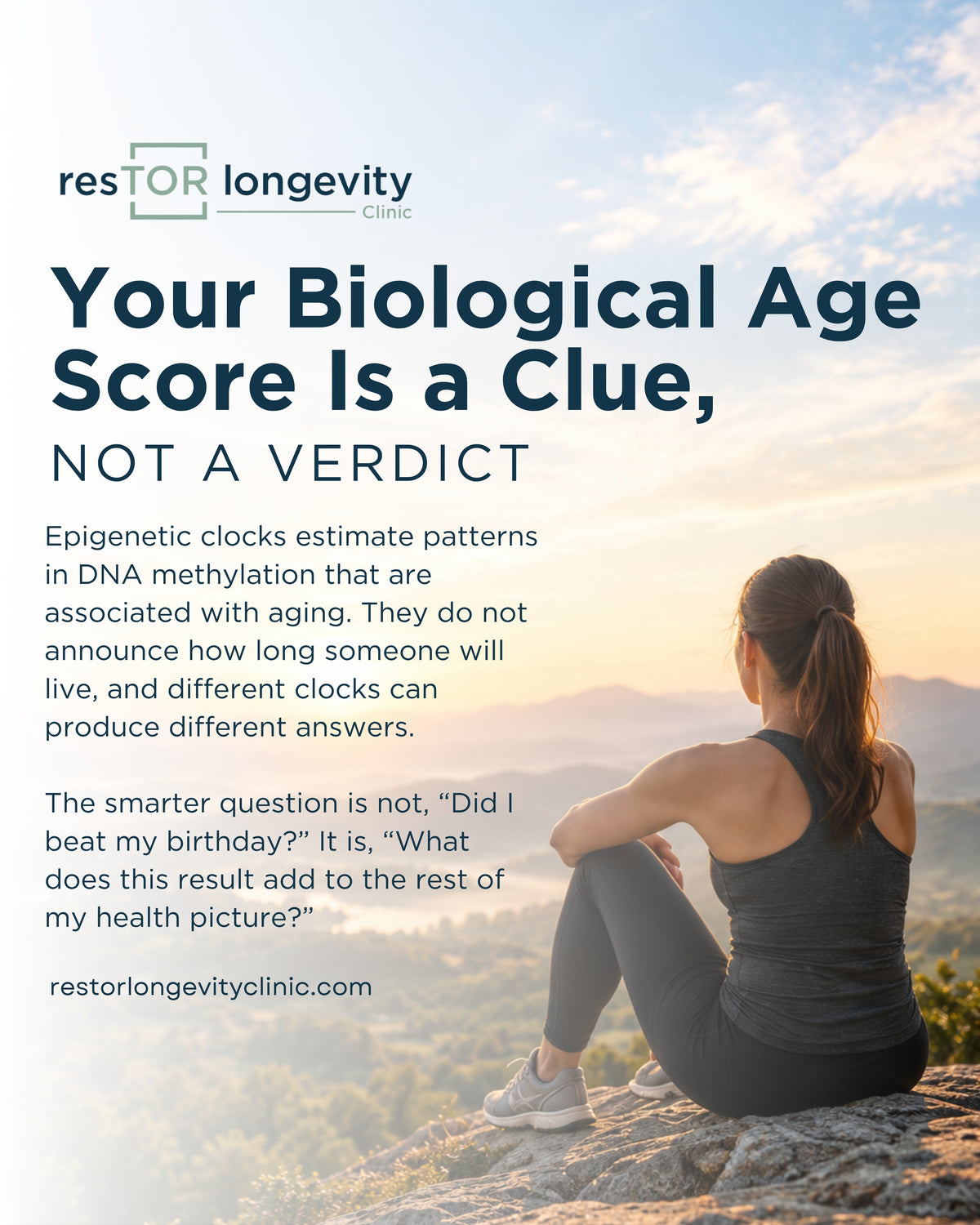 A Houston physician reviewing an epigenetic biological age report beside broader health markers on a screen.