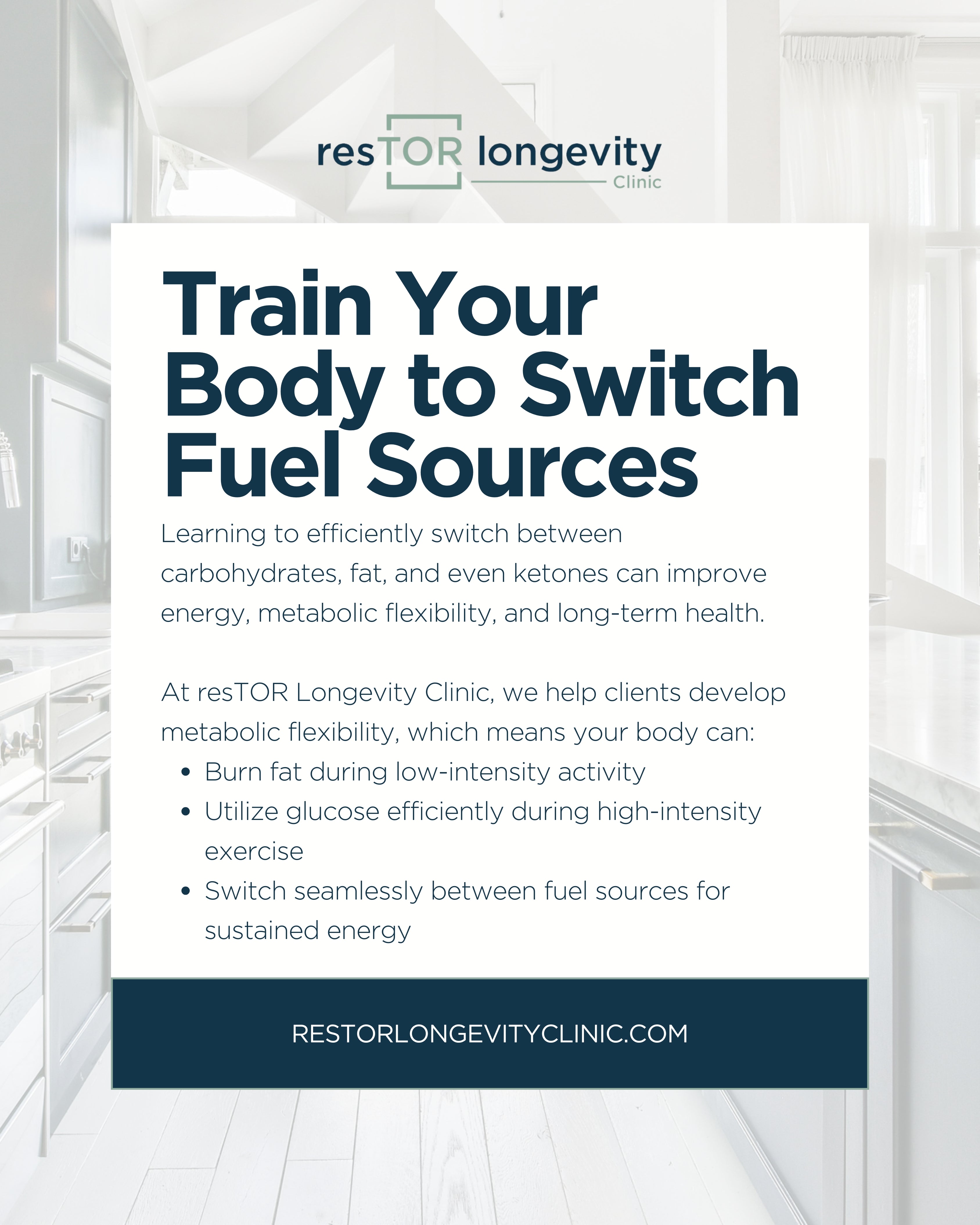 Metabolic flexibility graphic by resTOR Longevity Clinic in Houston TX for patients from Memorial and River Oaks improving fat and glucose energy use