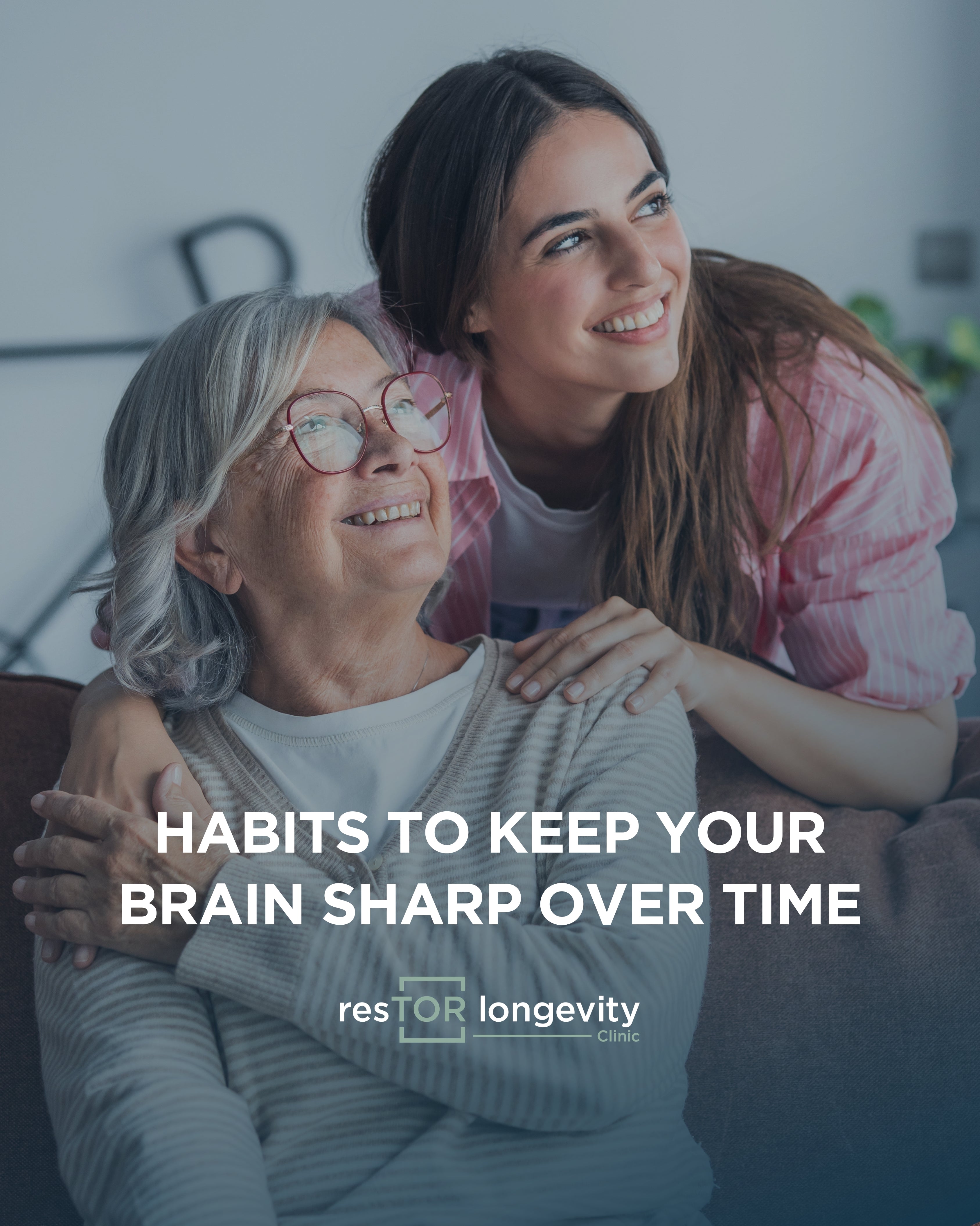 Smiling older woman and caregiver representing brain health, resTOR Longevity Clinic in Houston Texas