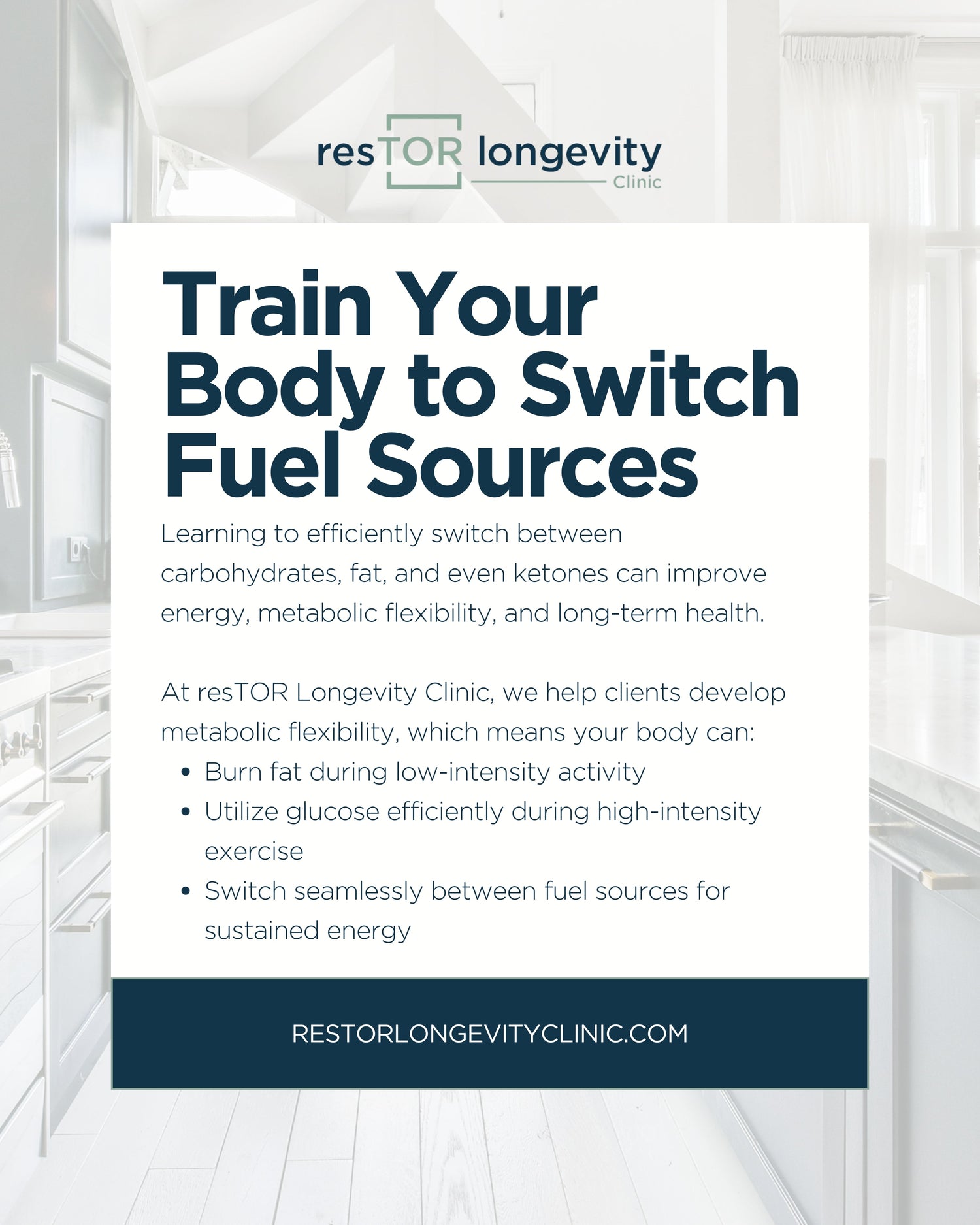 Metabolic flexibility graphic by resTOR Longevity Clinic in Houston TX for patients from Memorial and River Oaks improving fat and glucose energy use