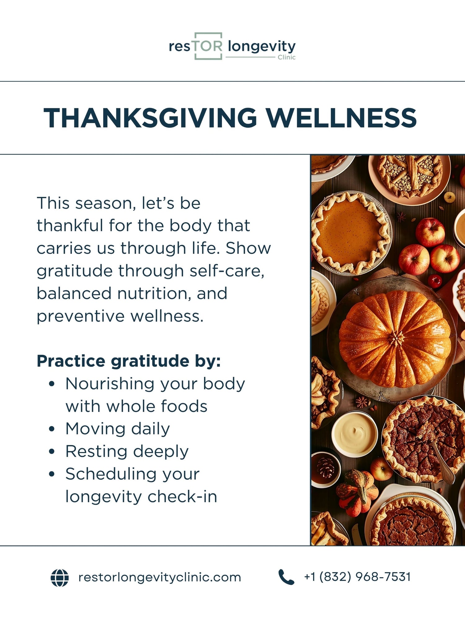 Thanksgiving meal with holiday longevity and wellness tips from resTOR Longevity Clinic, Houston TX